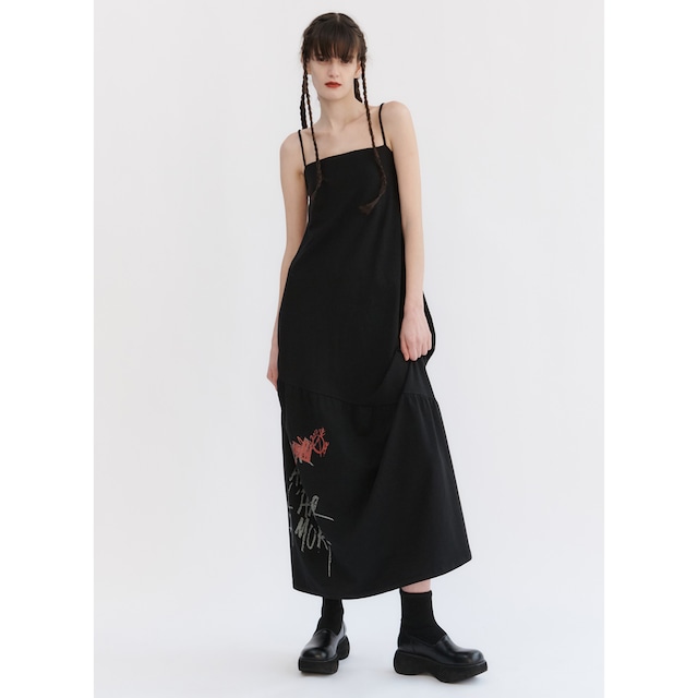 [TheOpen Product] GRAFFITI JERSEY MAXI DRESS, BLACK 正規品  韓国ブランド 韓国ファッション 韓国代行 韓国通販 ワンピース