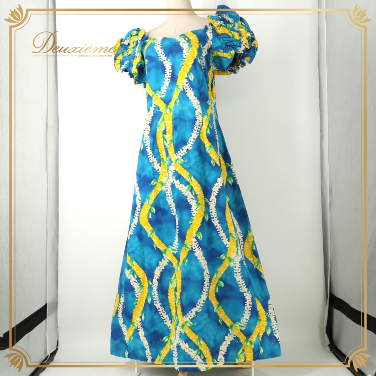 フラダンス 衣装 T&L MUUMUU FACTORY ムームーファクトリー ワンピース ドレス ブルー系 花柄 植物柄 ハワイアンプリント ハワイアン アロハ フラ ダンス レッスン 練習 ハワイアンダンス 青 水色 黄 緑 白 イエロー系 ホワイト系 グリーン系 華やか 鮮やか さわやか かわいい おしゃれ