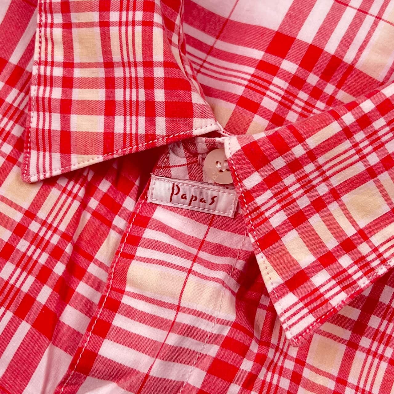 Papas パパス チェック 長袖シャツ M/レッド×ピンク 系 メンズ