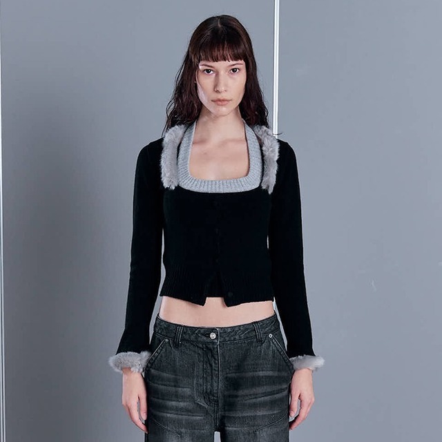 [2000Archives] FUR TRIMMED KNIT CD & HALTER TOP (2 PIECES) (BLACK) 正規品 韓国ブランド 韓国通販 韓国代行 韓国ファッション 2000アーカイブス 日本 店舗 2000 Archives 通販