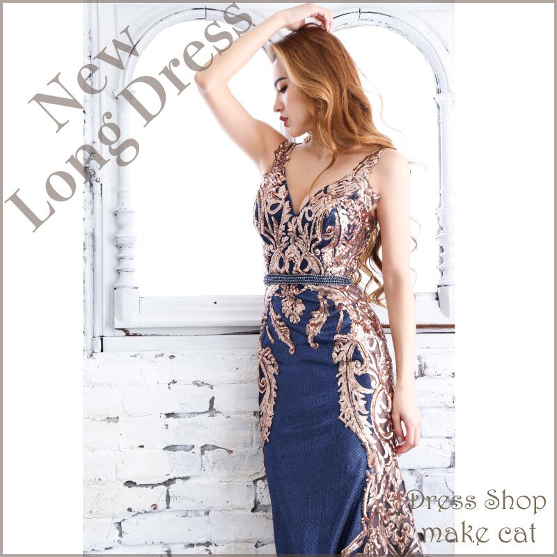 【IRMA JEAN MACLEAN】【即納】スパンコール刺繍/ ノースリーブ/ スピンドル/ ロング/ キャバドレス long 11960