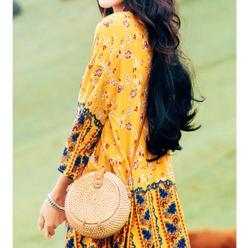 Ethnic Pattern Open-Front Maxi Robe S0217