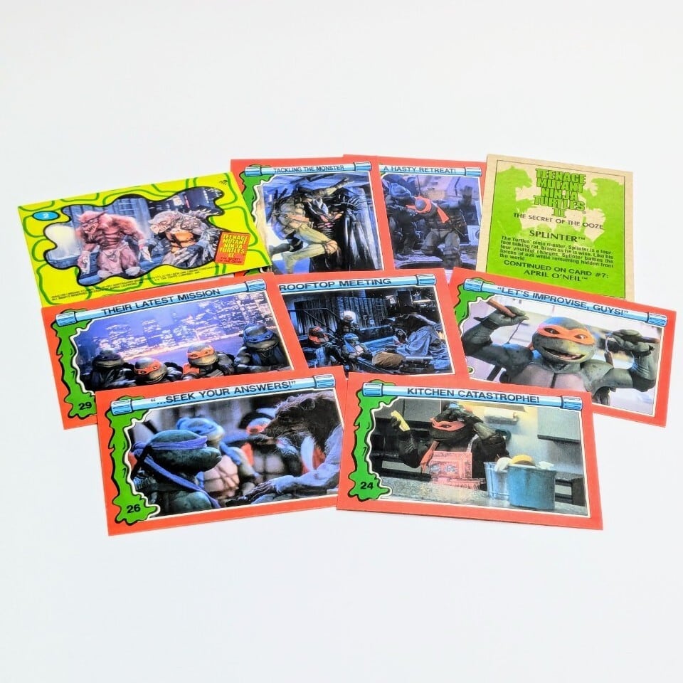 ☆送料無料!☆1991年製 Topps【 Teenage Mutant Ninja Turtles II: The Secret of the Ooze(ティーンエイジ ミュータント ニンジャ タートルズ) 】VINTAGE トレーディングカード単品 (1個=8CARDS+1STICKER)〚アメリカン雑貨 アメトイ〛