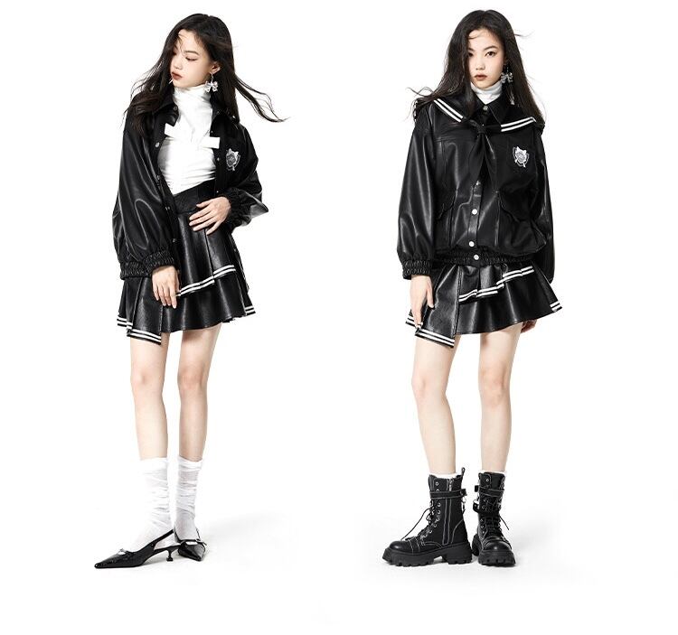ジャケット レザー リボン セーラー服 カーディガン ブラウス アウター