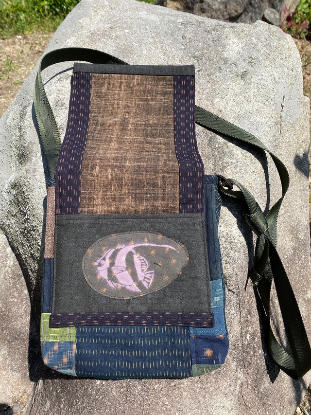 絣柿渋手作りアートショルダーバッグ　現品お届け