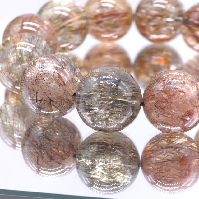 [トップクォリティ][超大粒][高透明度]フォリエーテッドマイカインクォーツブレスレット 19mm 手首17cm