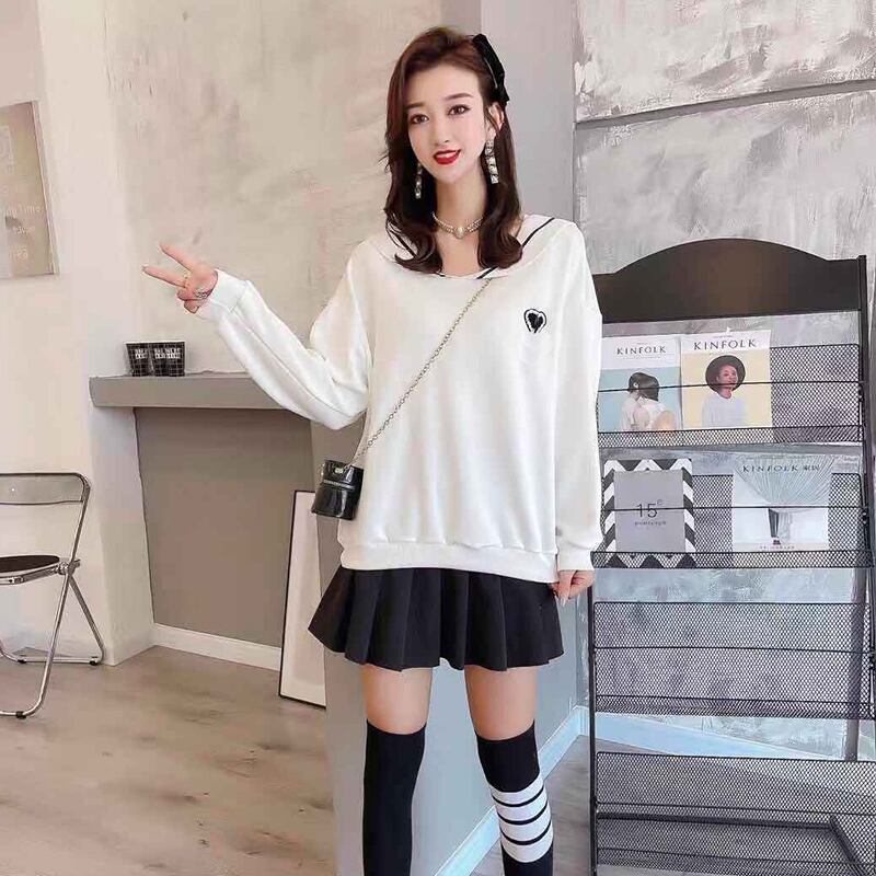 バックラウンドネックハートセーター ルーズトップス ロング 大きめサイズ Oネック ミックスインファッション58845483993