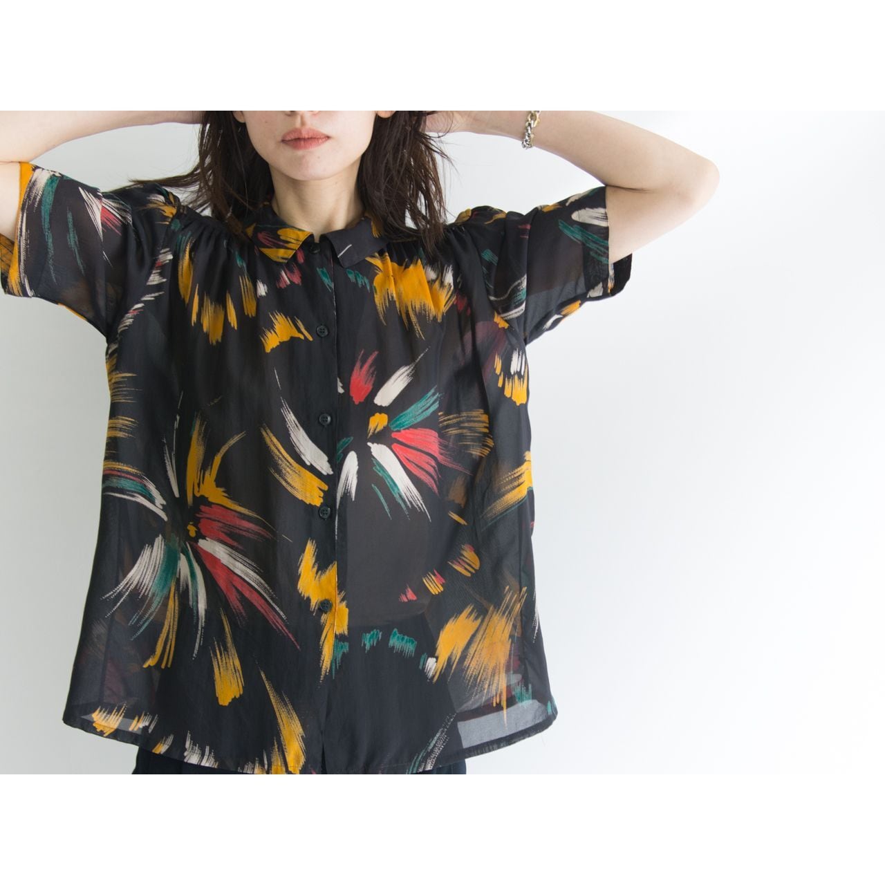 【Made in France】Puff-sleeve wide blouse（フランス製 半袖パフスリーブワイドブラウス）4a