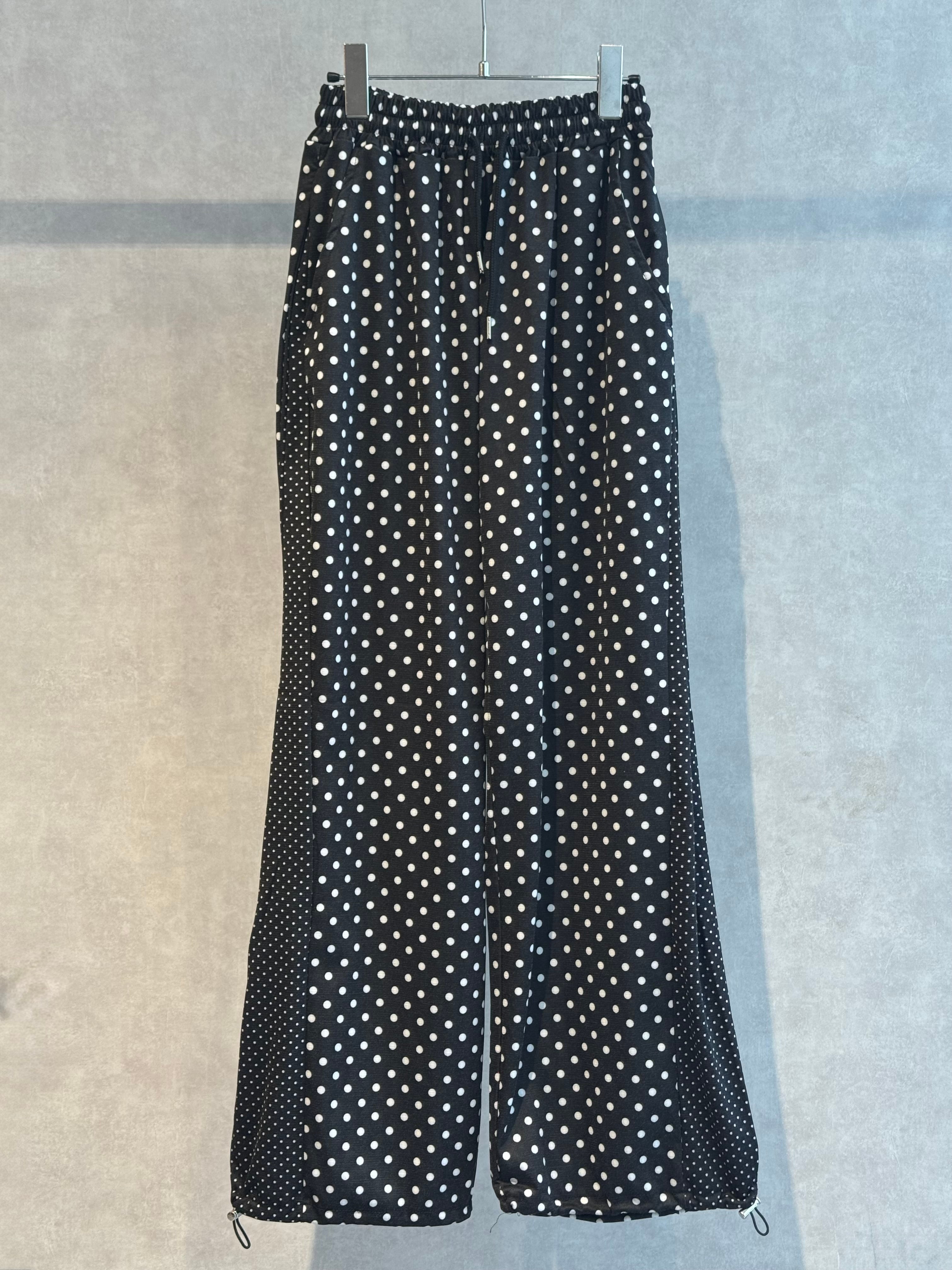 dot pattern switching side tuck string pants