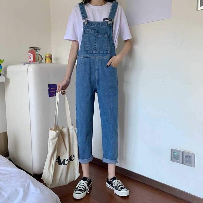 夏の新作レディースイレギュラーポケット年齢を減らすデニムオーバーオールストレートルーズカジュアルワンピースパンツ 1号婦人1476230155