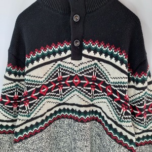 チャップス　ハーフボタン　コットンセーター　ネイティブ柄　モザイク　刺繍ロゴ　M