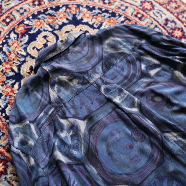 blue mysterious pattern l/s rayon shirt