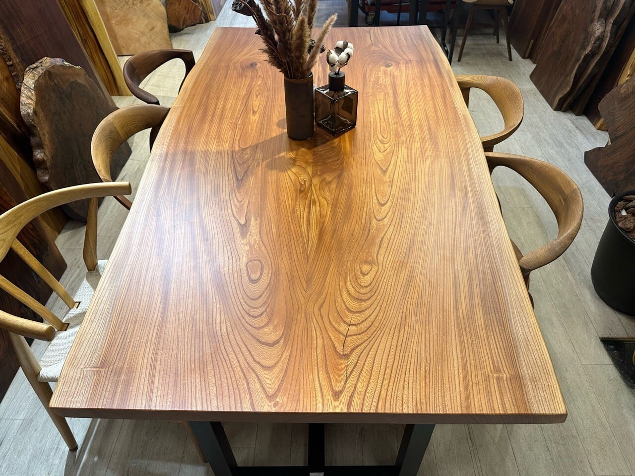 欅（ケヤキ）ブックマッチ_2000×930-1070×40_浅草本店_テーブル天板/一