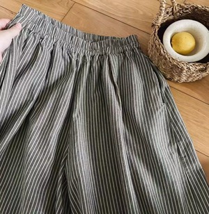 リネンコットン ストライプ柄ワイドパンツ H SL260141
