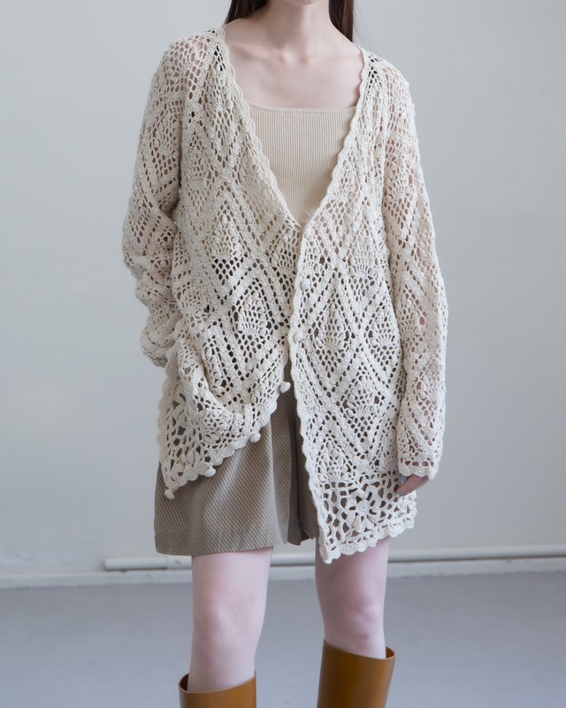 1990s ramie cotton crochet knit cardigan