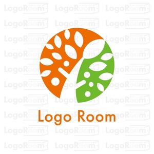 No802 円形の木のロゴ【円形、オレンジ、緑、木、シンプル、明るい、親しみ、ポップ、クリニック、接骨院、エコ、ショップ、ケア、教育、士業、介護、店舗】