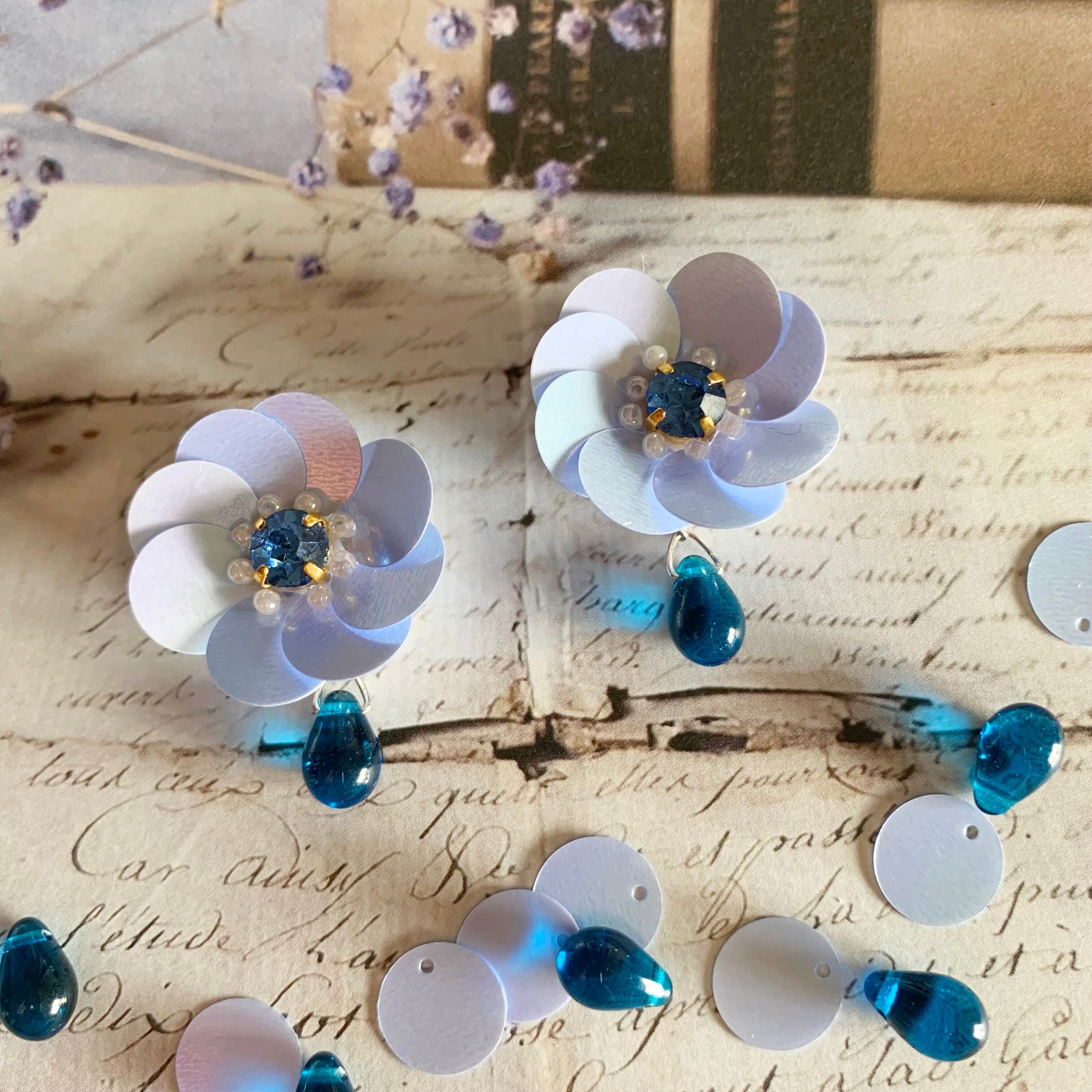 プルチーノ 2way スパンコールフラワー×チェコガラスビーズ ピアス