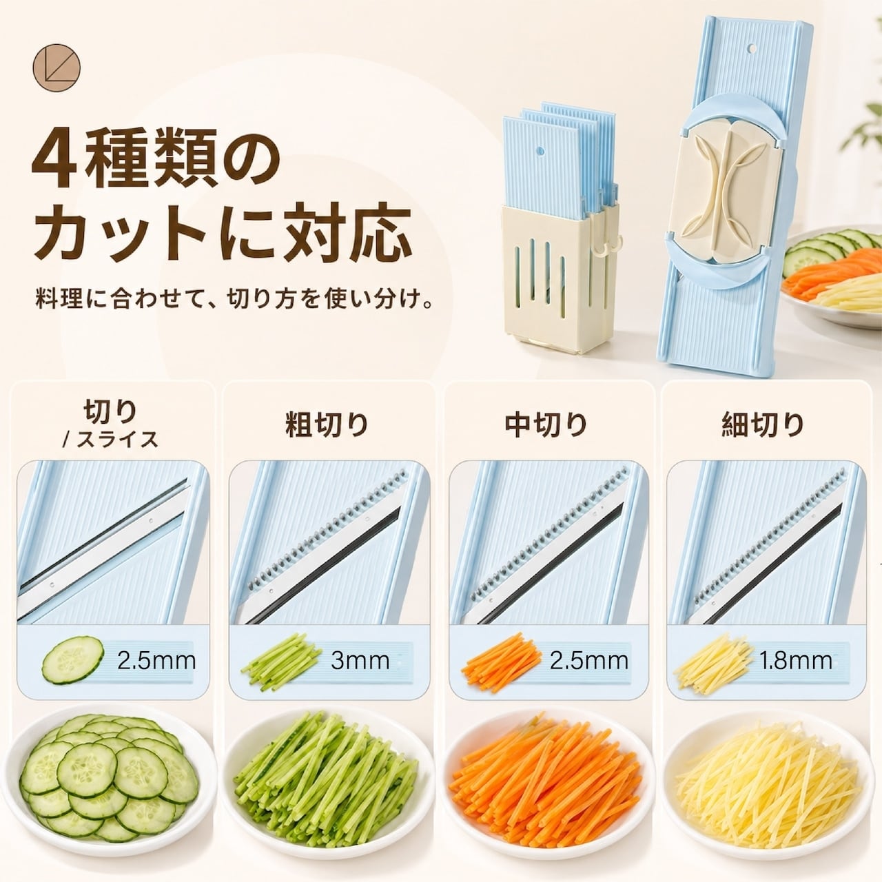 C105. 多機能野菜スライサー 安全ホルダー付き 千切りスライサー 野菜