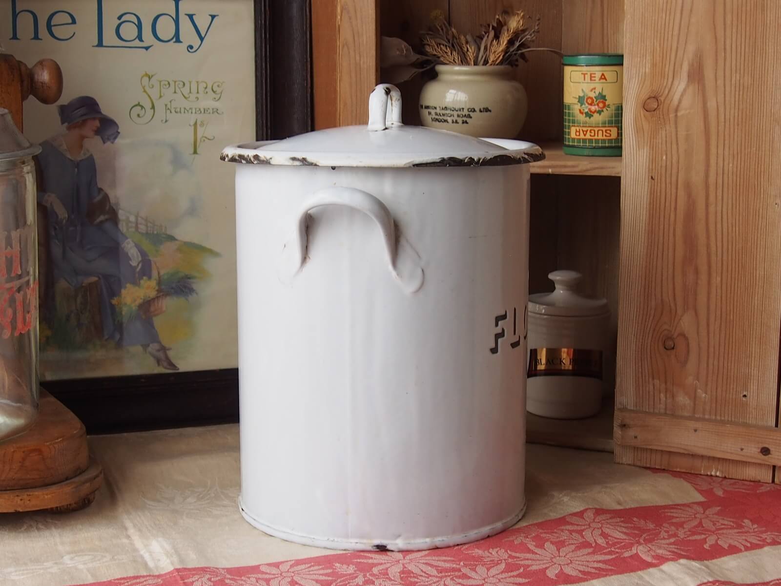 アンティーク　ホーロー　フラワー缶 イギリス アンティーク ホーローフラワー缶 FLOUR 小麦粉