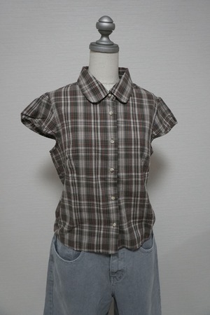 Check Short Sleeve Shirt Tops　(Gray)