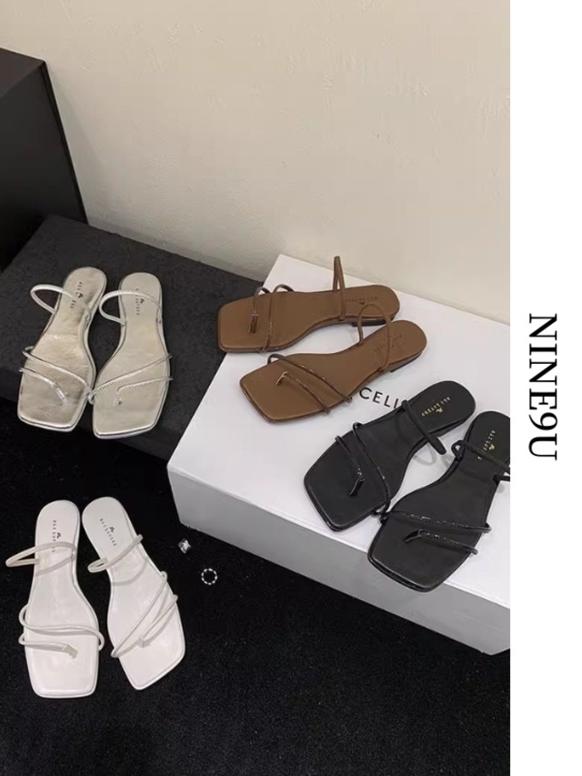 slim-strap square-toe flat sandal 4color【NINE7904】