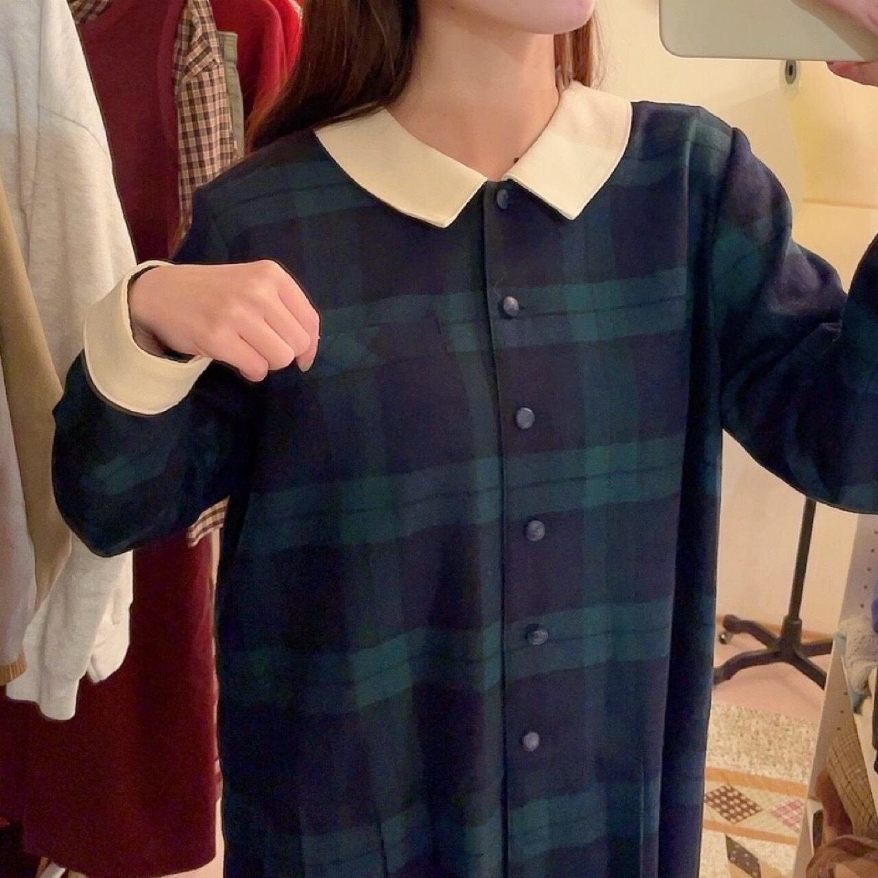 green check white collar one-piece