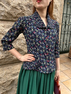 40s vintage rayon crepe horse shoes print jacket