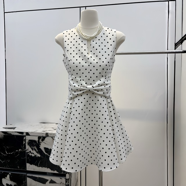【dress】リボンドット柄ミニワンピース　N3586