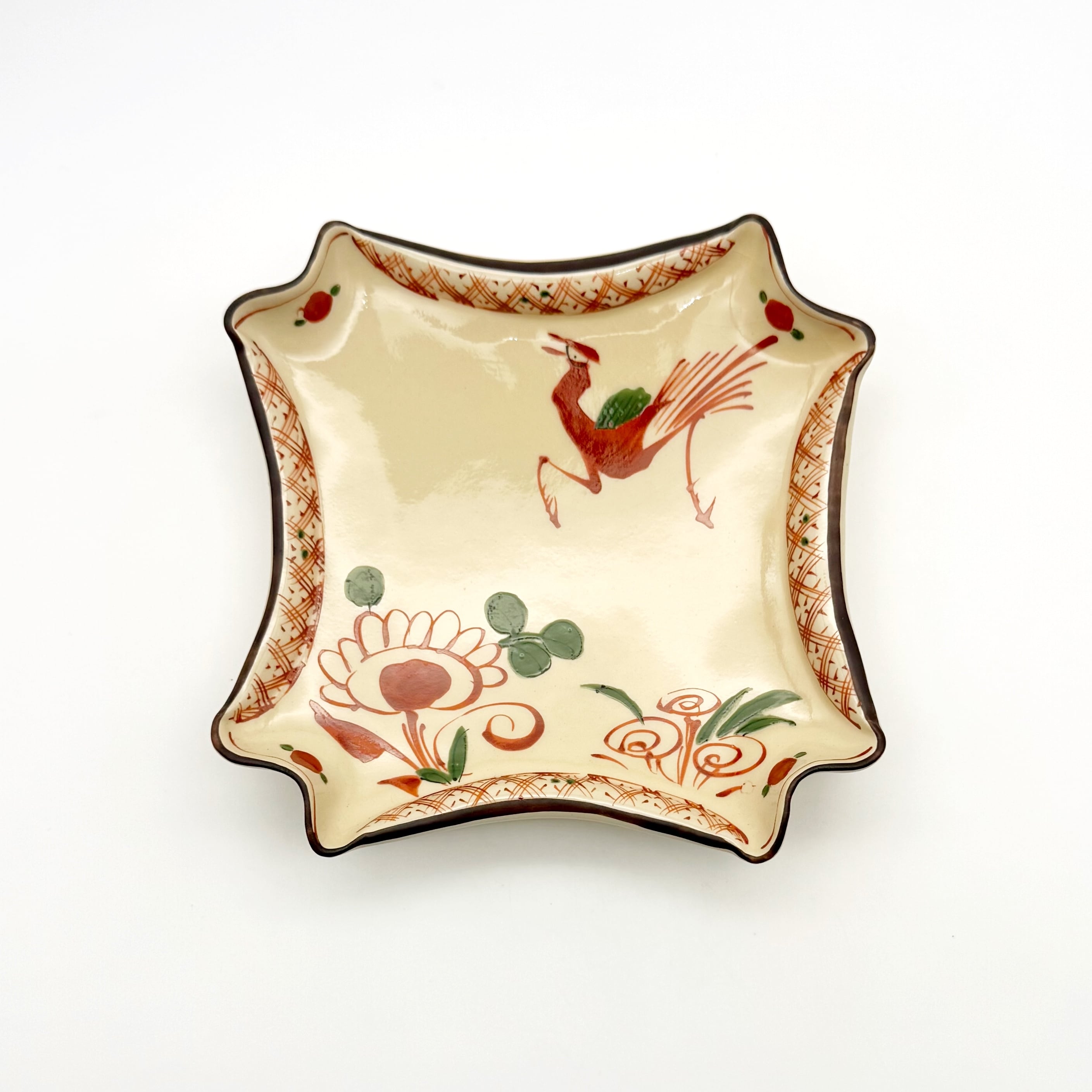 SALE】古赤絵花鳥絵 正角隅切皿 (アウトレット) | 24to3［西富陶磁器