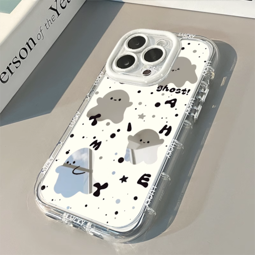 ゴースト iPhone16 Pro Maxケース お化け柄 オモシロ iPhone16 Proケース 幽霊 かわいい iPhone15 14Pro保護ケース 鏡面 個性的 キャラクター iPhone13 12 11Pro Maxケース キュート おしゃれ エアークッション 耐衝撃