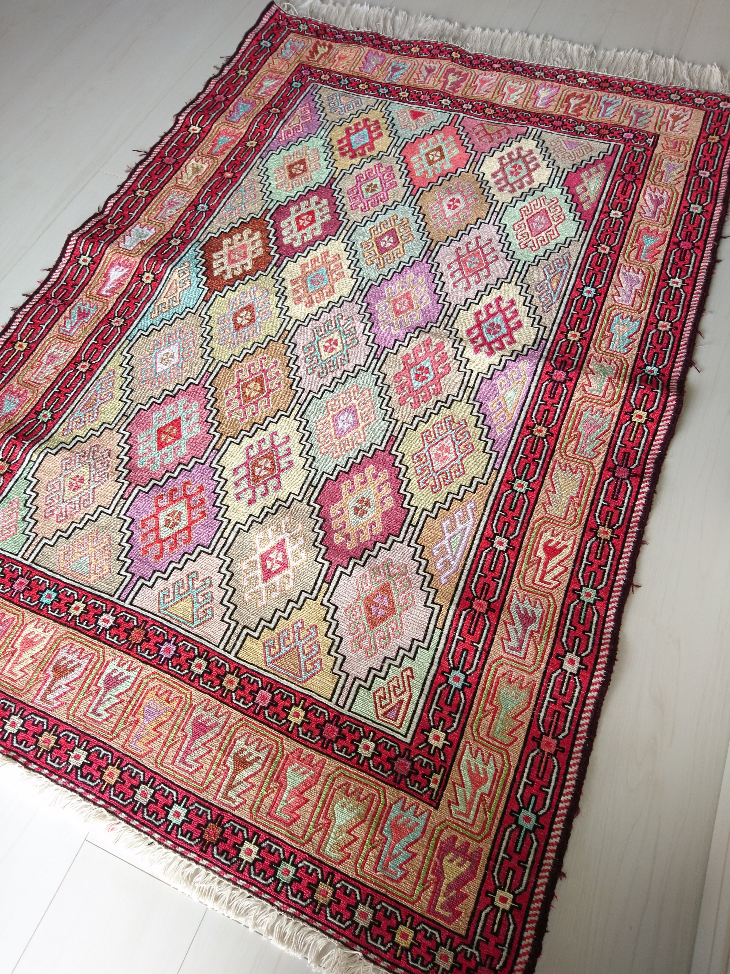 Persian Silk Kilim 145x100cm Soft Pastel Dias ペルシャ絨毯