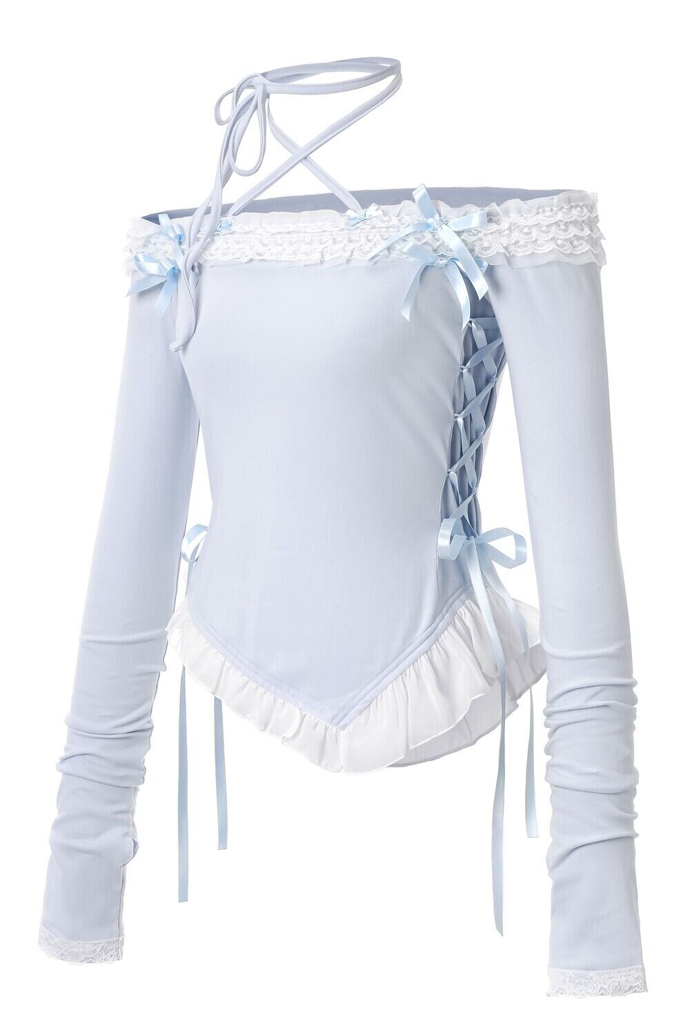 SHUSHU CHERRY] ♥ DOLLY HIME OFF-SHOULDER T ♥ (baby-blue) 正規品