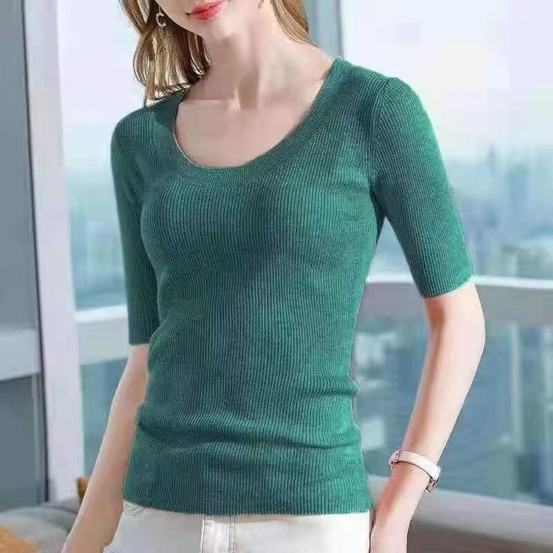 Uネックリブトップス AJ22038-G02