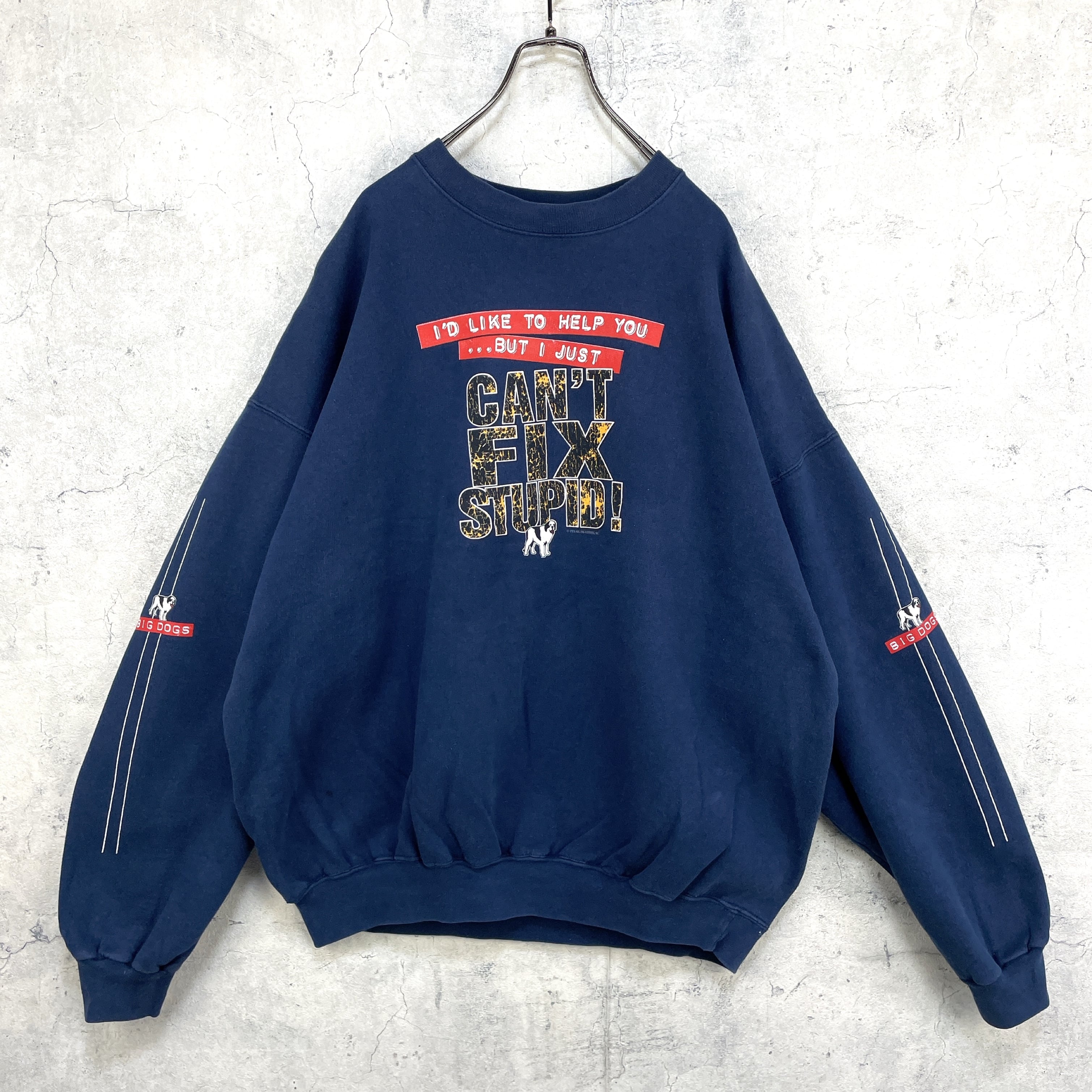 BIG DOGS スウェット 90s 刺繍ロゴ 裏起毛 ネイビー 3XL.