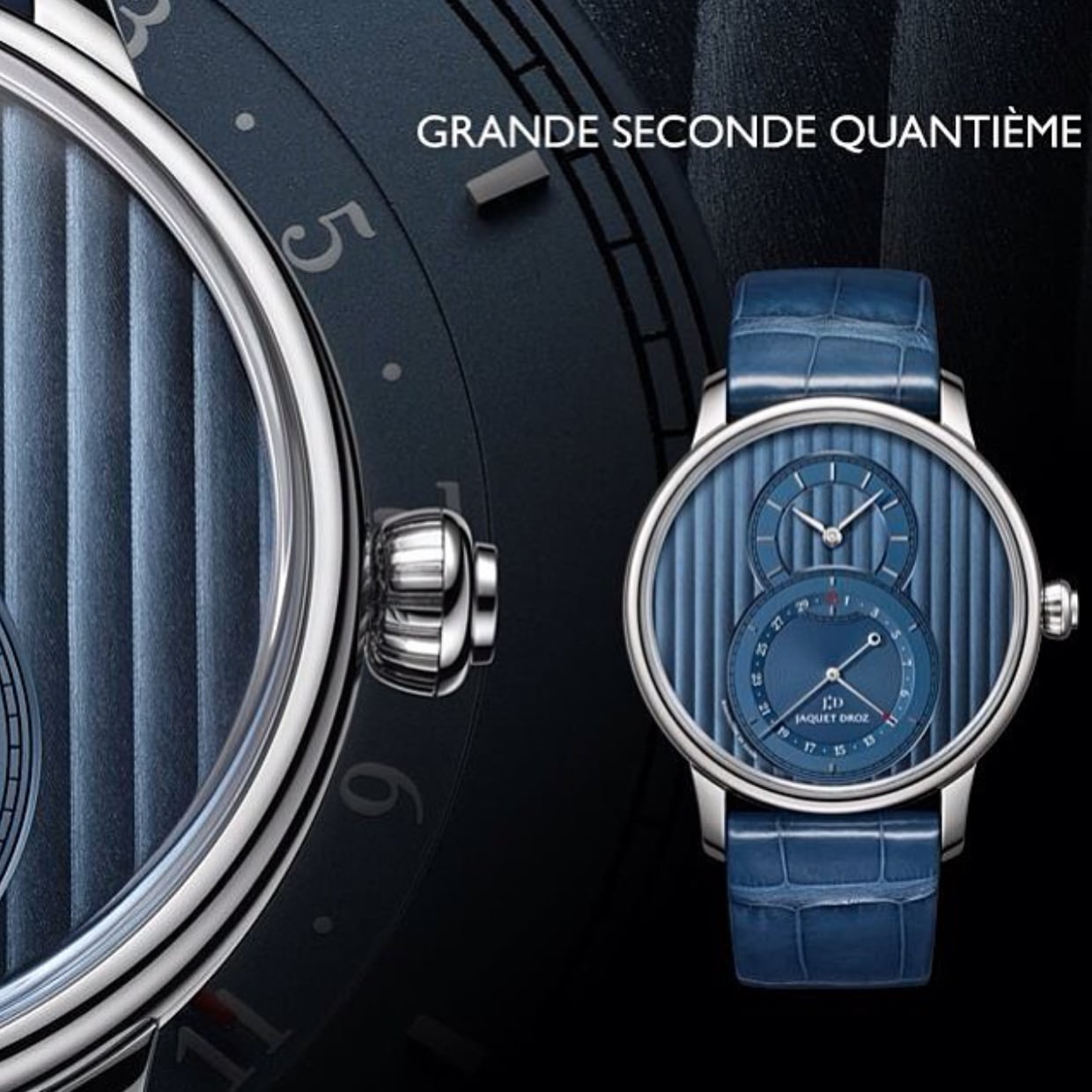 【JAQUET DROZ ジャケ・ドロー】GRANDE SECONDE QUANTIEME CÔTES DE GENÈVE グラン・セコンド カンティエーム コート・ド・ジュネーブ（ブルー）／国内正規品 腕時計