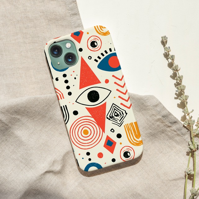 受注生産 iPhoneケース 目と渦巻きのカラフル護符柄｜魔除けアイ TALM012D