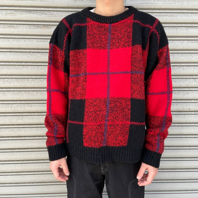 70s USA製　PENDLETON ネイティブ柄セーター　総柄ニット　黒　L