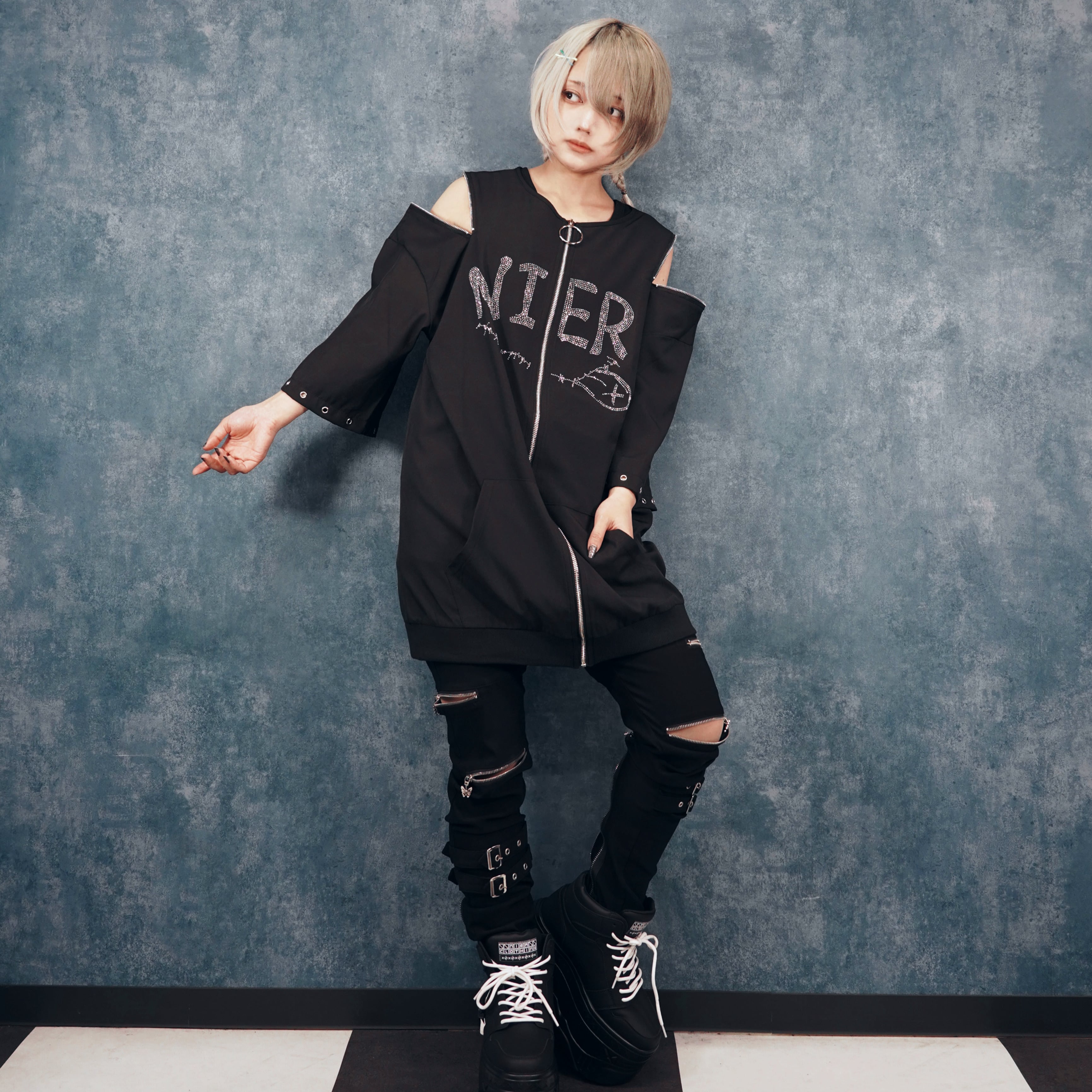 STONE LOGO 3WAY-STYLE BLACK UNISEX ZIP OUTER | NIER CLOTHING