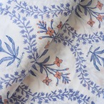 ブロックプリント生地【50cm単位】インド綿 花柄(大) 白×パープルブルー×オレンジ #25458-BL2