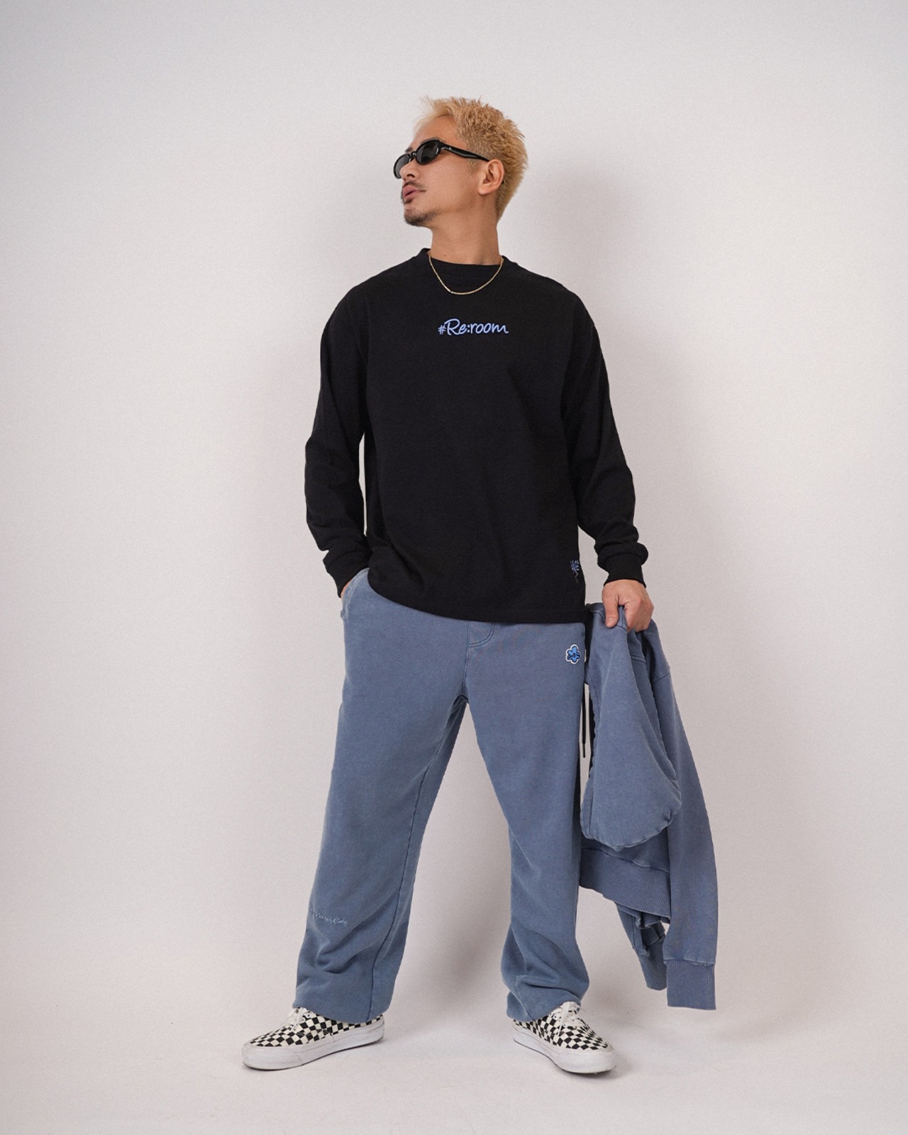 【#Re:room】FLOWER ICON WASHED SWEAT PANTS［REP312］