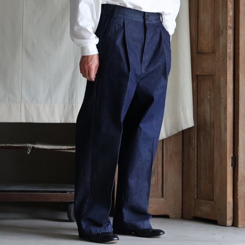 「備中備後」12oz Denim 1 Tuck Wide Barrel Easy Pants　Indigo