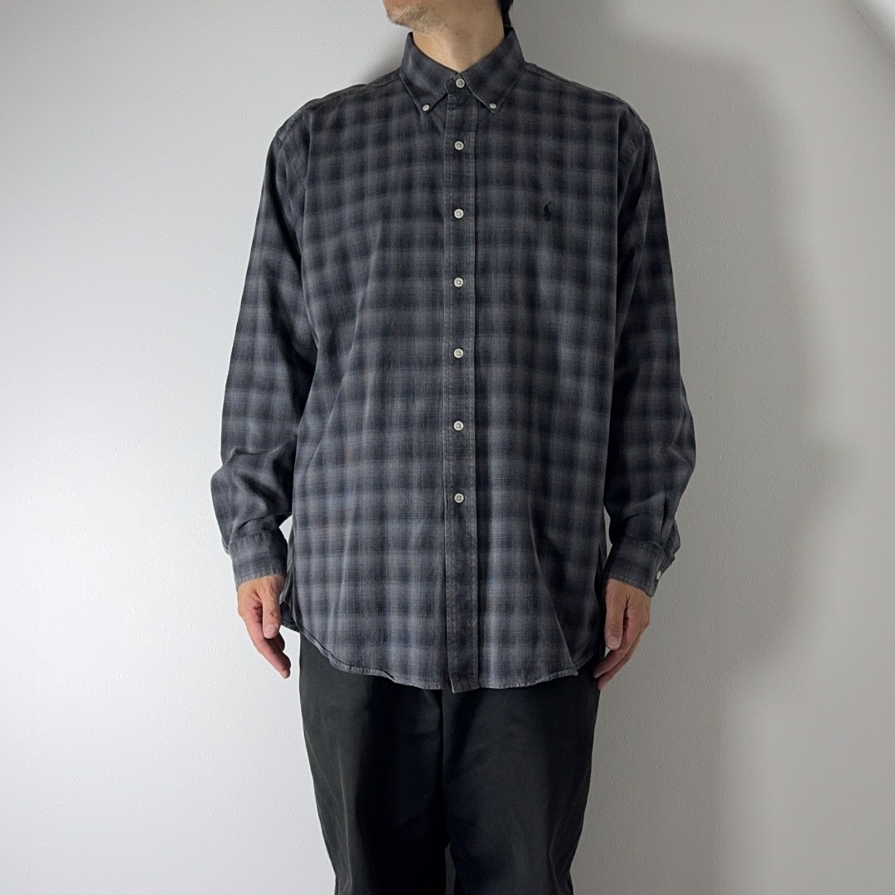 90s Ralph Lauren SILK COTTON shadow plaid shirt "BLAKE" L 古着 - 13