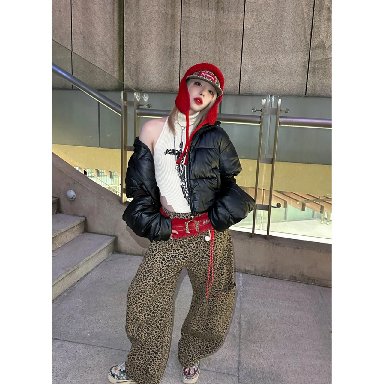 ストリート ヒョウ柄 カーゴパンツ P329