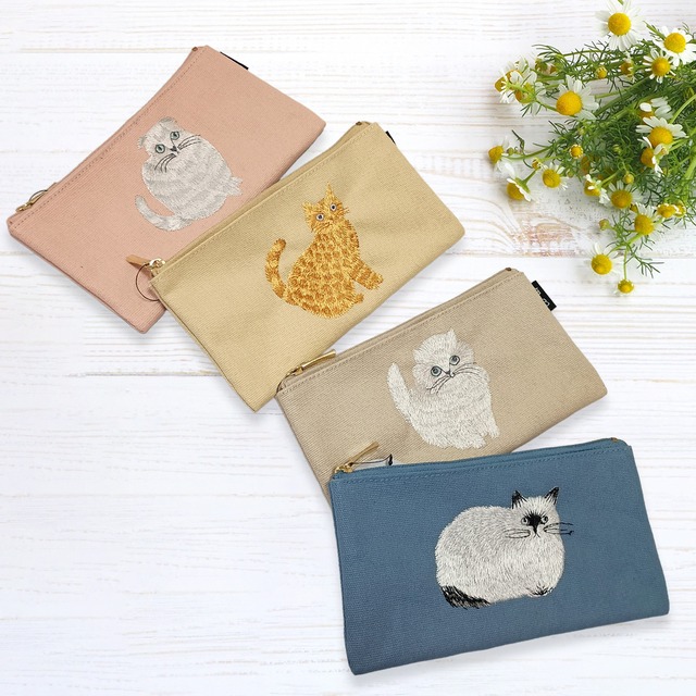 猫柄 刺繍 ペンケース 化粧ポーチ 松尾ミユキ ねこ 文房具 猫好き プレゼント