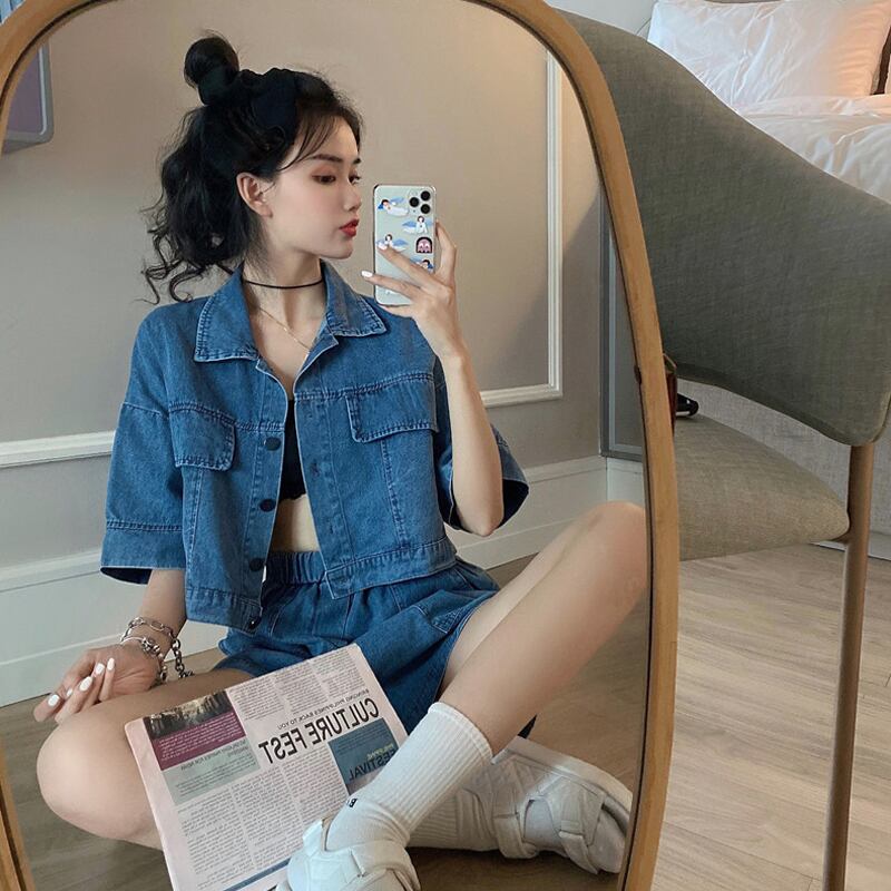 夏 レディース 新作 セットアップ デニムジャケット 半袖 ショート