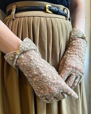 RIBBON CUFF LACE GLOVES -MUSTARD-