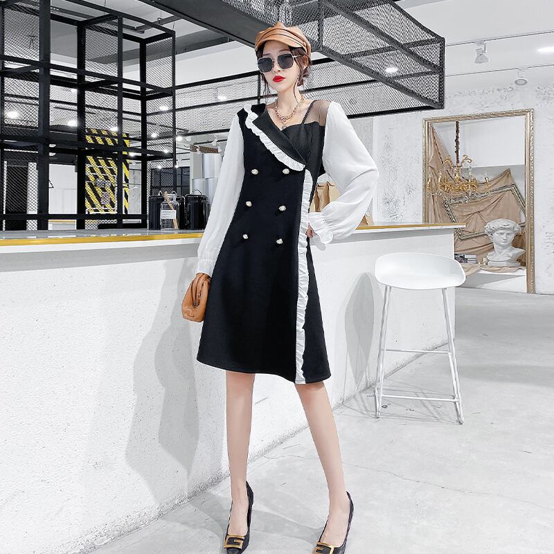 2020年秋新しいファットmm薄いフリルウエスタンスタイルの大型レディースドレス、年齢を減らし、肉を覆う糸 ミックスインファッション38918541346