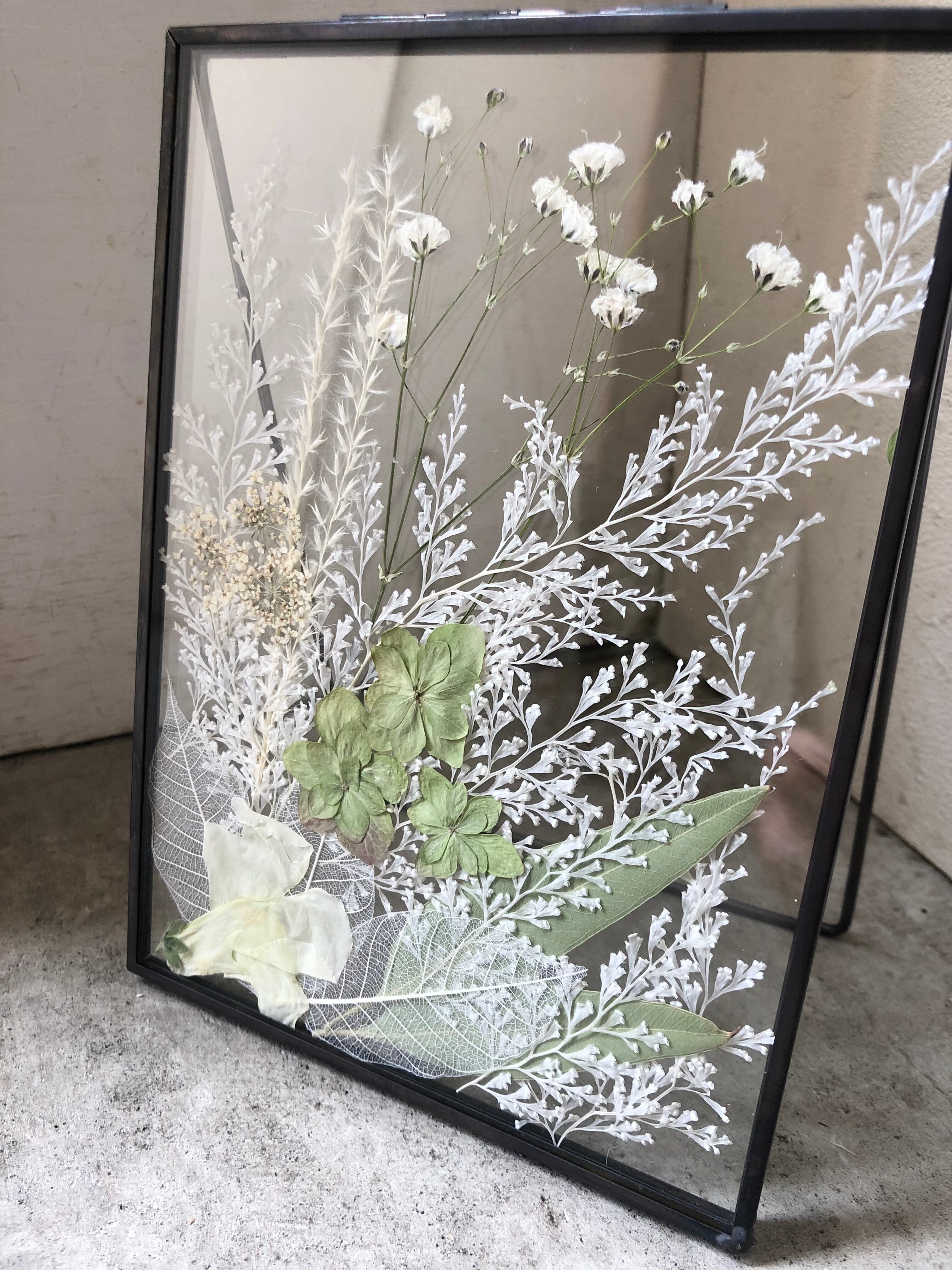 品のあるホワイト グリーン ガラスフレーム押し花デコレーションe チバセイサクショ