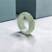 【14.5号】 Carving NyoYi  翡翠くり抜き甲丸リング A貨翡翠 jd_rg2515