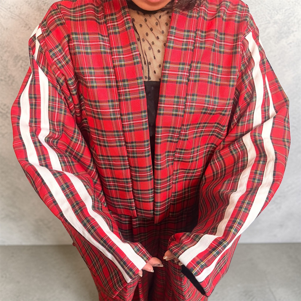 ライン入りチェック羽織りジャケット